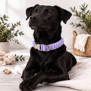 Dog Collar Handmade Macrame Cotton /Rugged Style/ Medium/Lilac